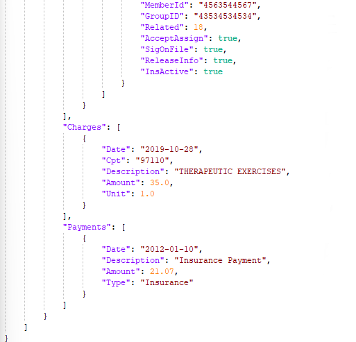JSON data view, bottom